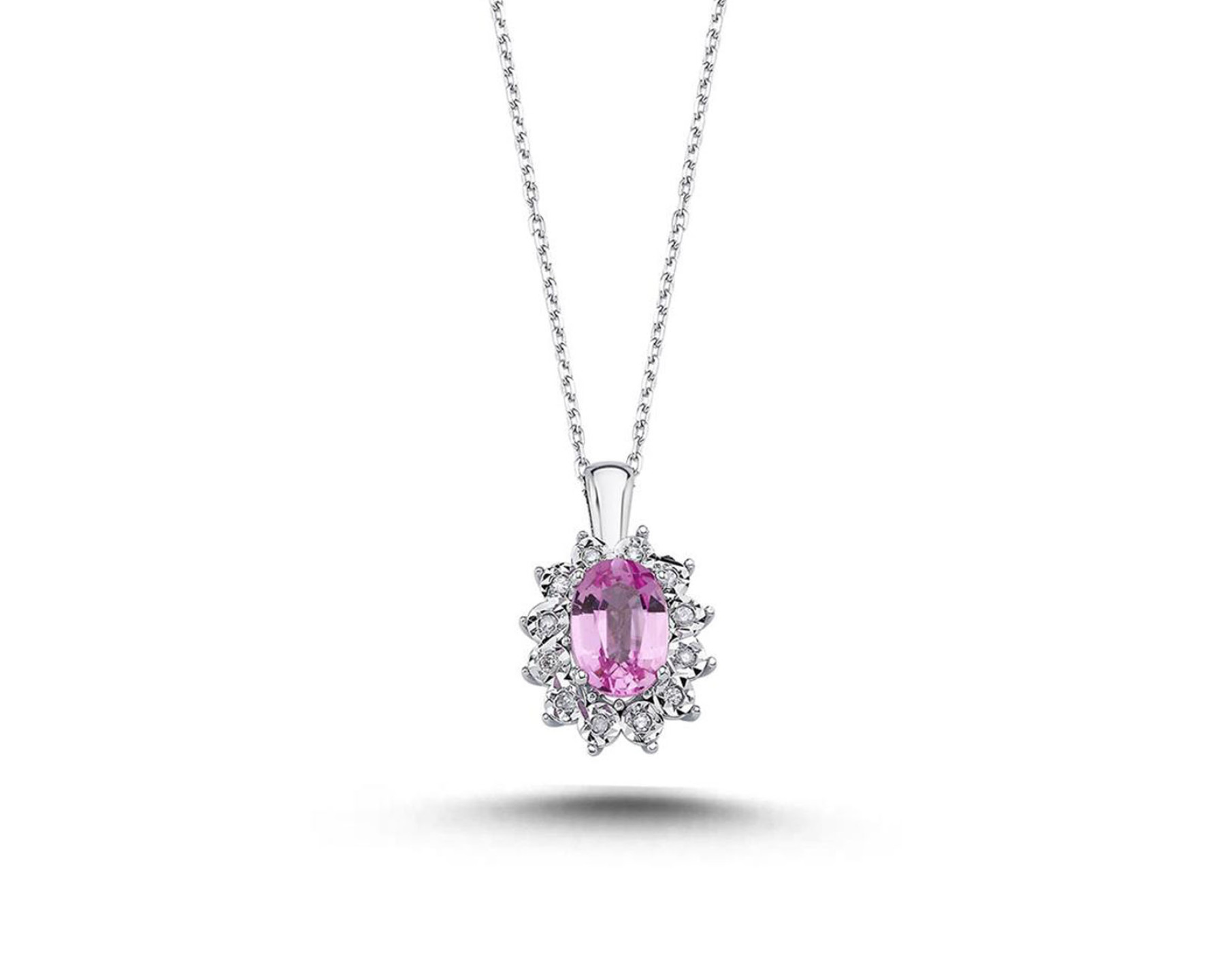 1,10 Karat Pırlantalı Pembe Topaz Kolye