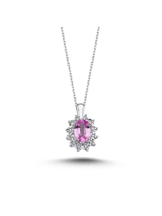 1,10 Karat Pırlantalı Pembe Topaz Kolye
